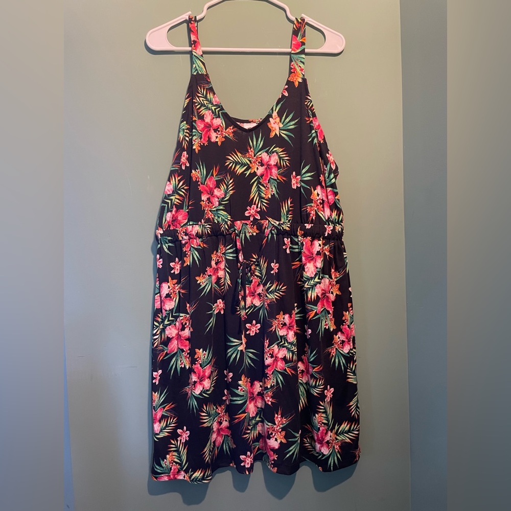 West Loop ladies sundress black with tropical print